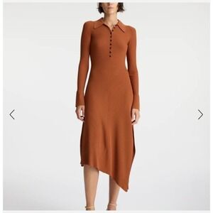 A.L.C. Lance Ribbed Knit Sweater Dress Cognac Asymmetrical Midi Womens Med
